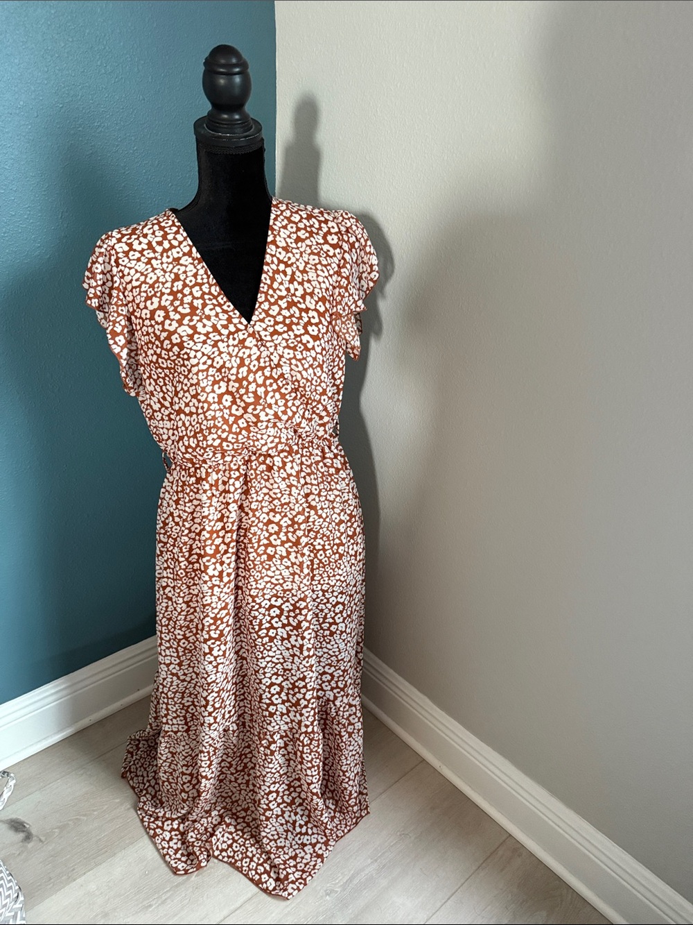 Women's Rust Floral Wrap Maxi Dress